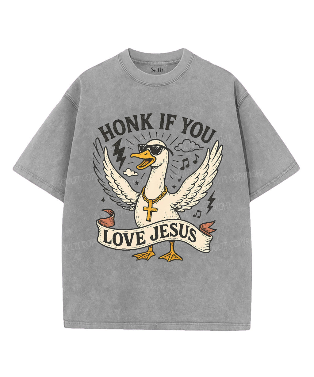 Honk If You Love Jesus Unisex Washed Christian T-shirt Hoodie, Sweatshirt | CiraTrend.com (Image 2)