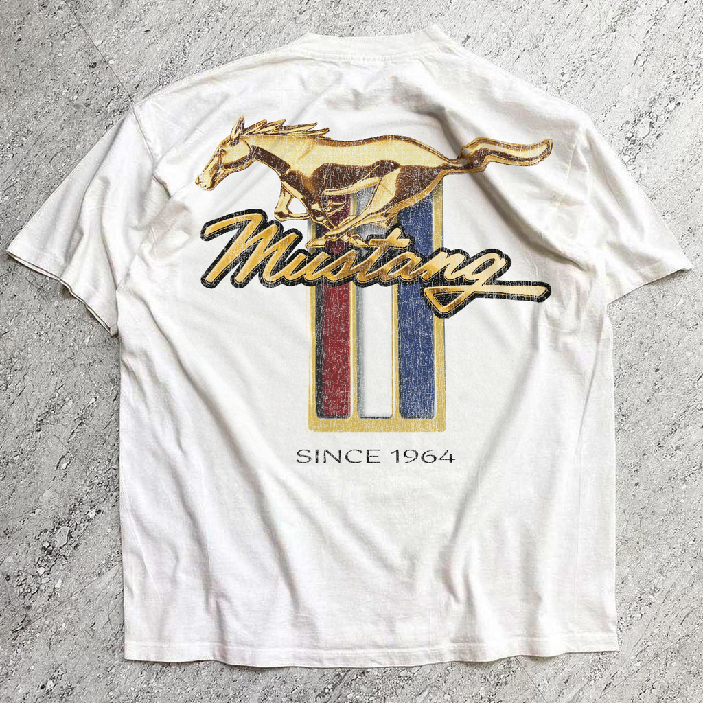 64' MUSTANG WASHED WHITE HEAVYWEIGHT TEE Hoodie, Sweatshirt | CiraTrend.com (Image 1)