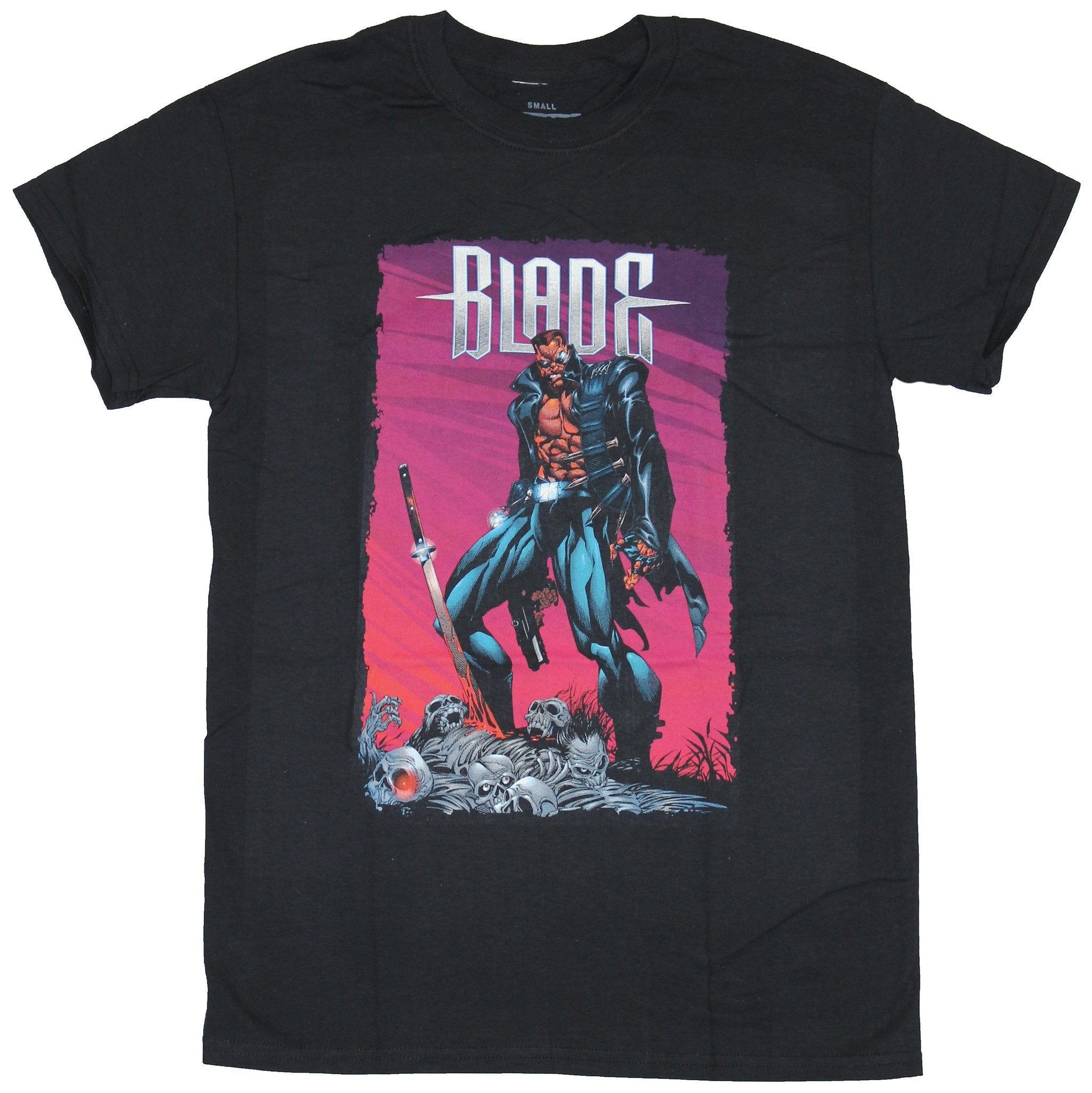 Blade Vampire Hunter Mens T-Shirt - Comic Style Image Atop A pile Of Bones Image Hoodie, Sweatshirt | CiraTrend.com