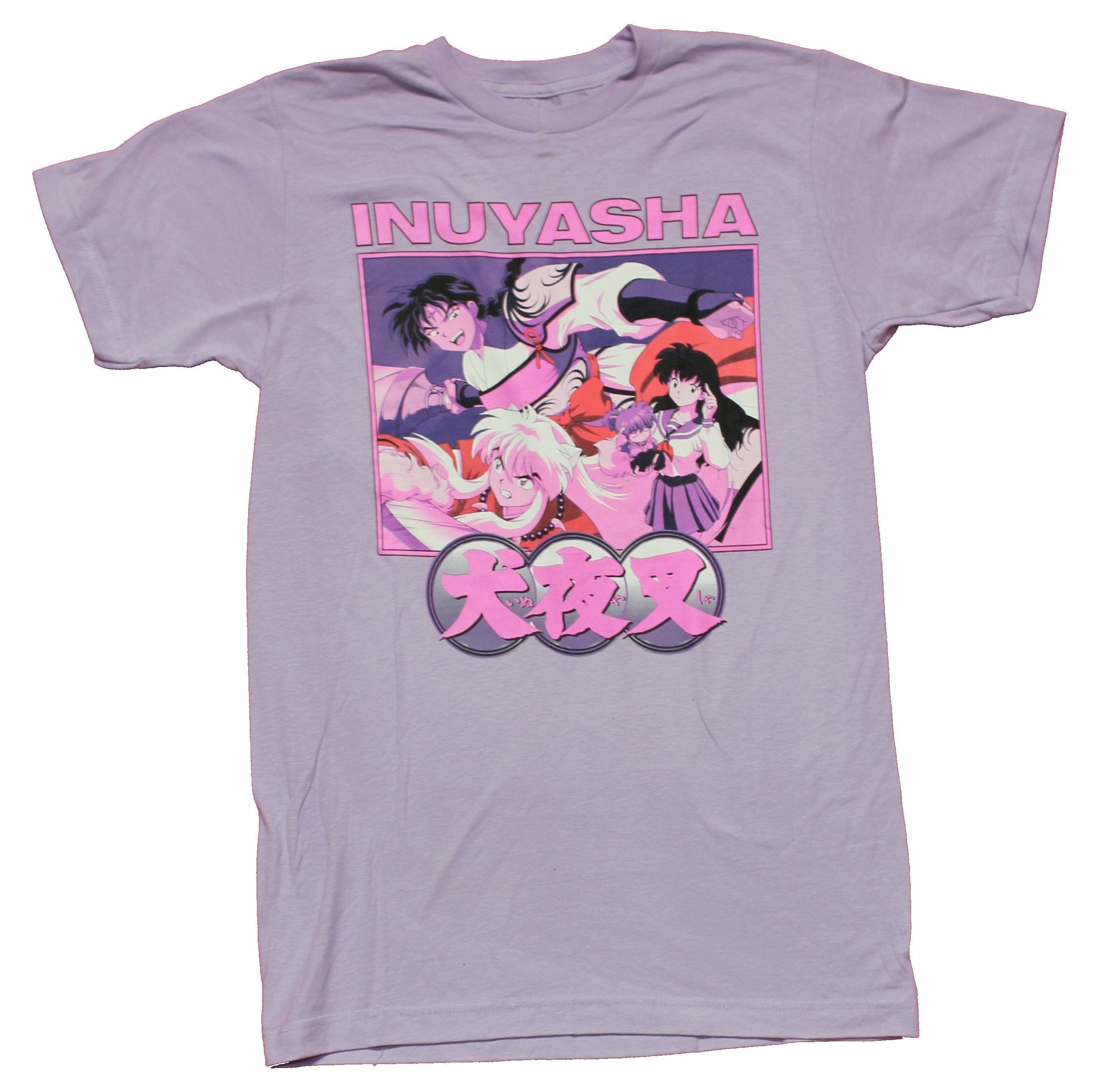 Inuyasha Mens T-Shirt - Pink Tinted Giant Character Group Under Name Hoodie, Sweatshirt | CiraTrend.com