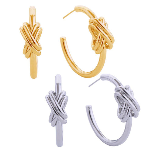 14K Gold Dipped Knotted Hoop Post Earrings