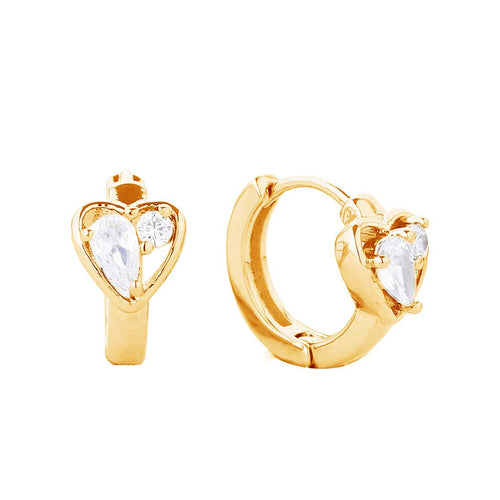 14K Gold-Dipped Cz Heart Huggie Earring