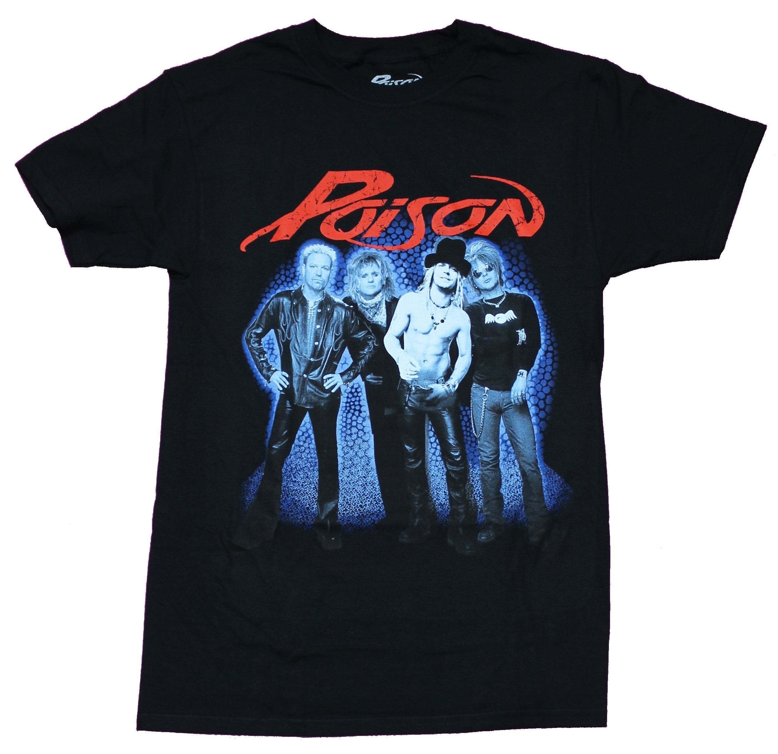 Poison Band Mens T-Shirt - Group Blue Tinted Photo Under Red Logo Hoodie, Sweatshirt | CiraTrend.com