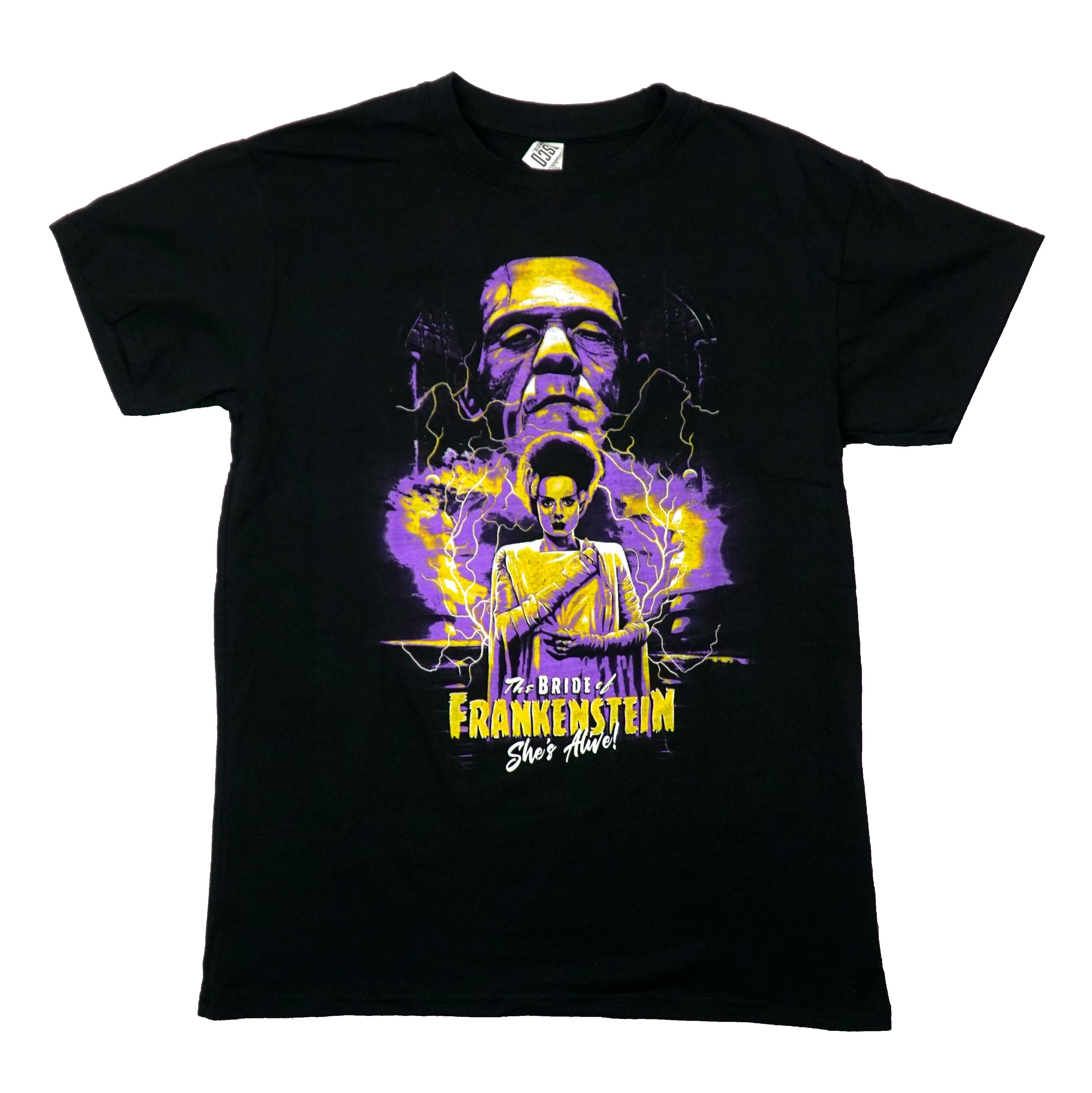 Bride of Frankenstein Mens T-Shirt -  She's Alive Below Frankenstein Hoodie, Sweatshirt | CiraTrend.com