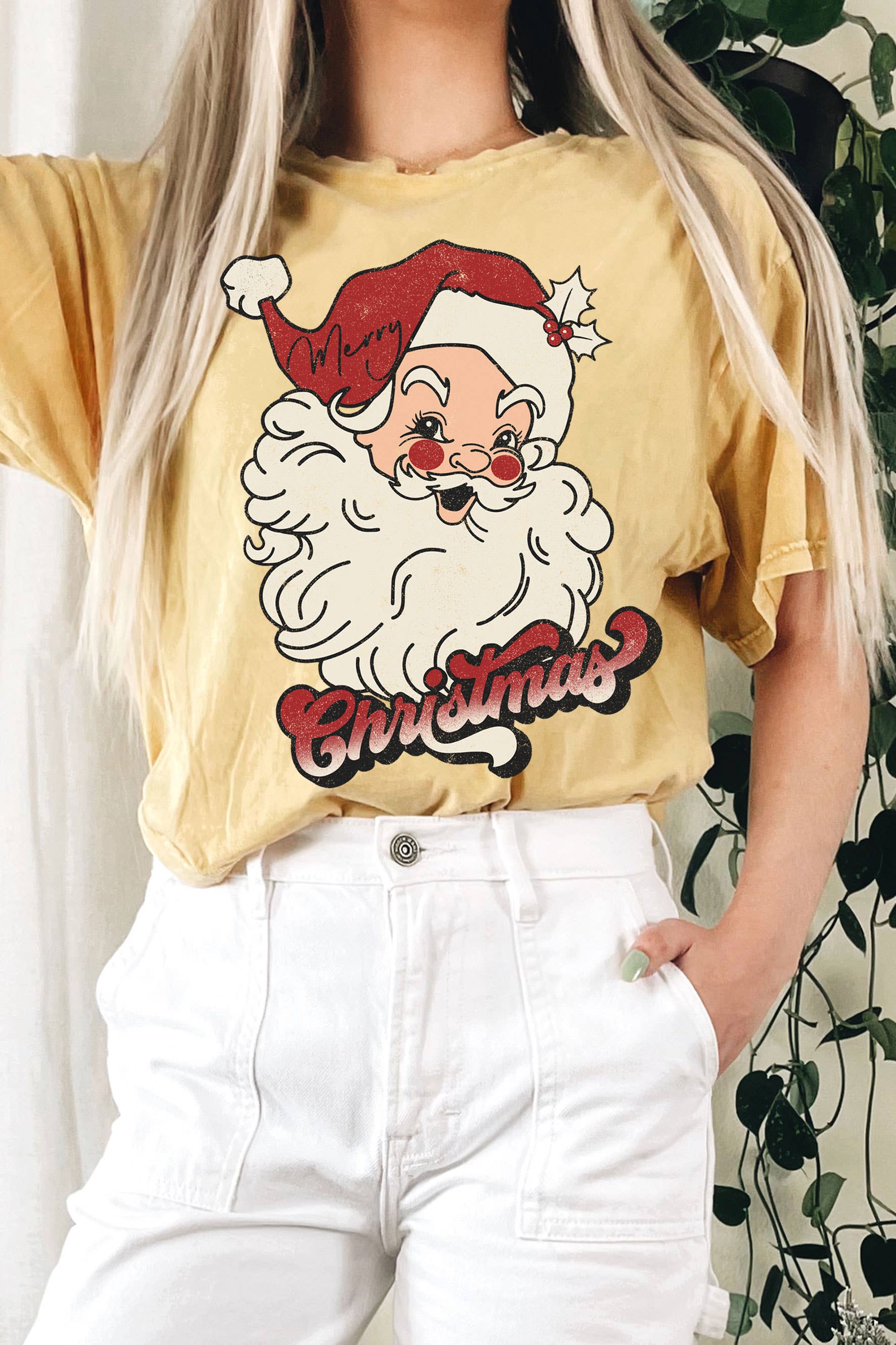 Merry Chistmas Red Hat Santa Mineral Long Crop Top