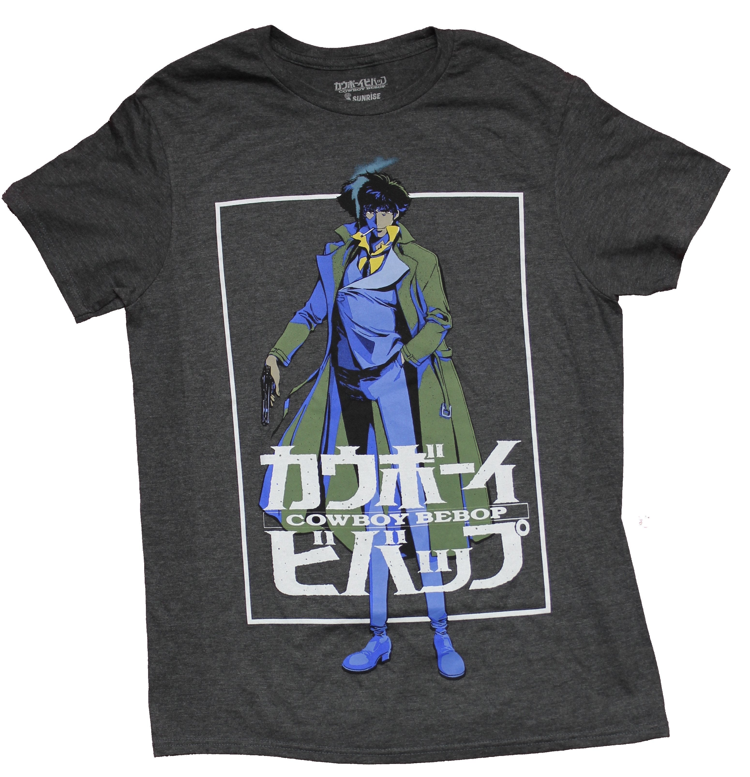 Cowboy Bebop Mens T-Shirt - Smug Spike Smoking In White Kanji Box Hoodie, Sweatshirt | CiraTrend.com