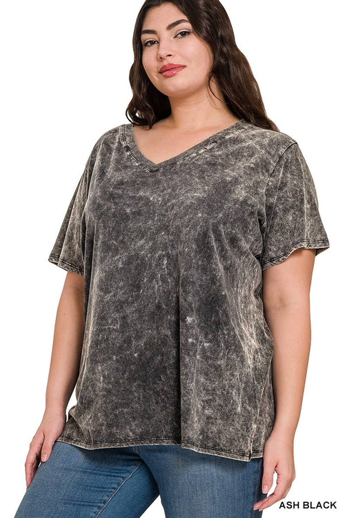 .Plus Size Washed Cotton Top