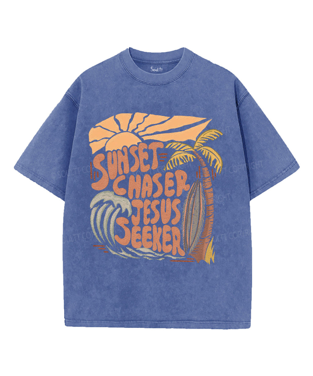Sunset Chaser Jesus Seeker Unisex Washed Christian T-shirt Hoodie, Sweatshirt | CiraTrend.com (Image 4)