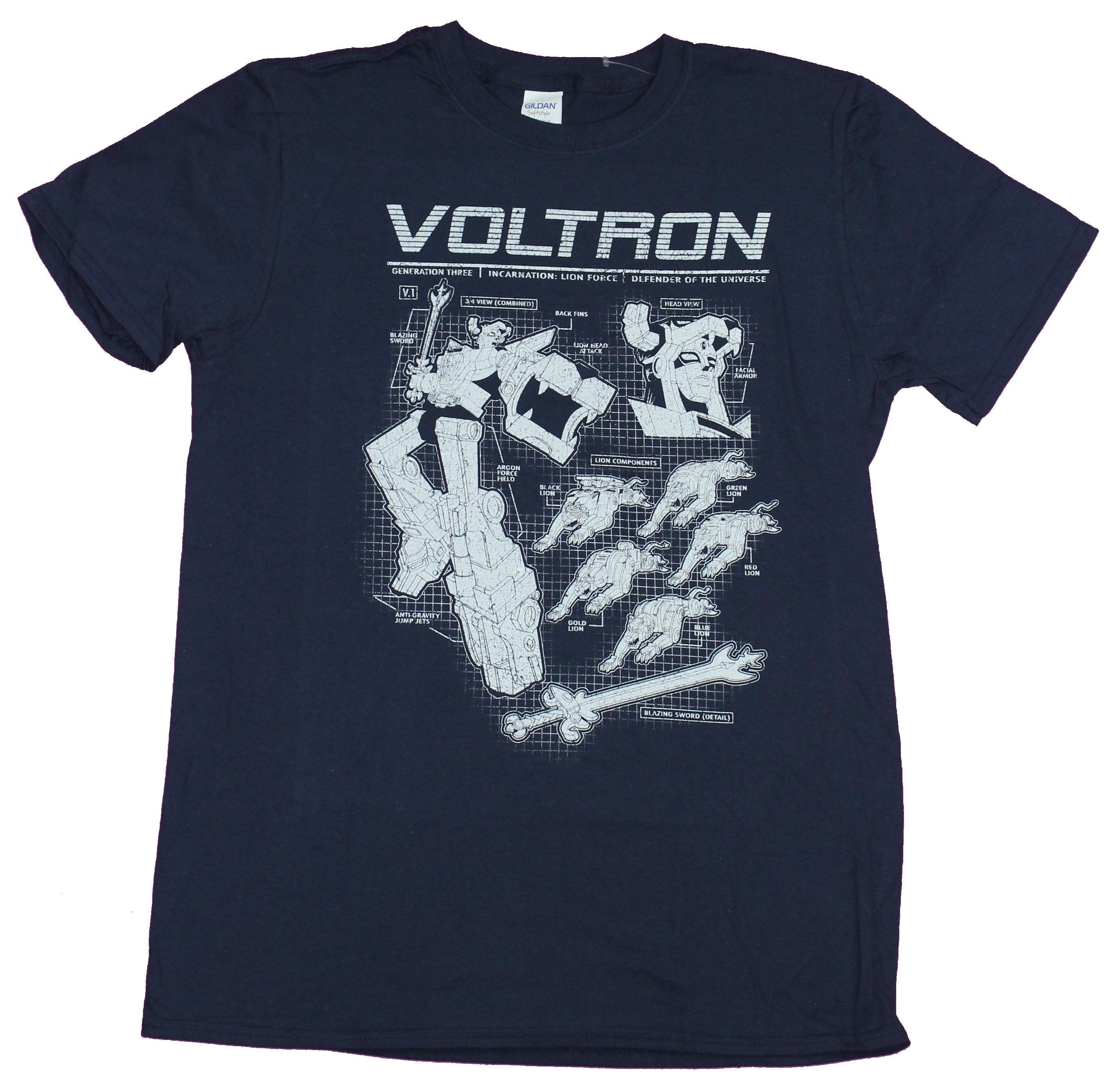 Voltron Mens T-Shirt- Blue Print Schematics White Print Image Hoodie, Sweatshirt | CiraTrend.com