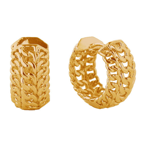 14K Dipped Linked Chain Hoop Huggie Earrings
