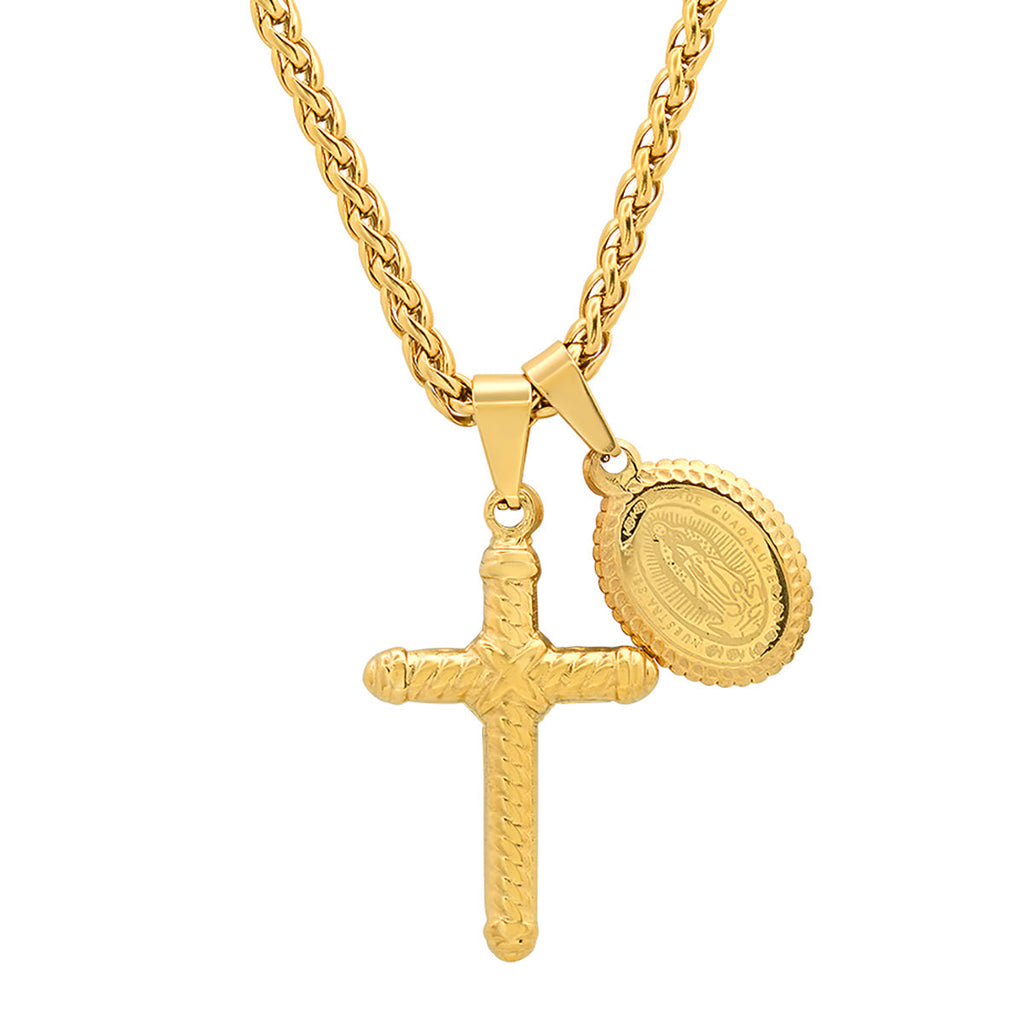 18K Gold Plated Stainless Steel Lady Of Guadalupe And Cross Pendant T-Shirts, Hoodie, Sweatshirt | CiraTrend.com (Image 2)