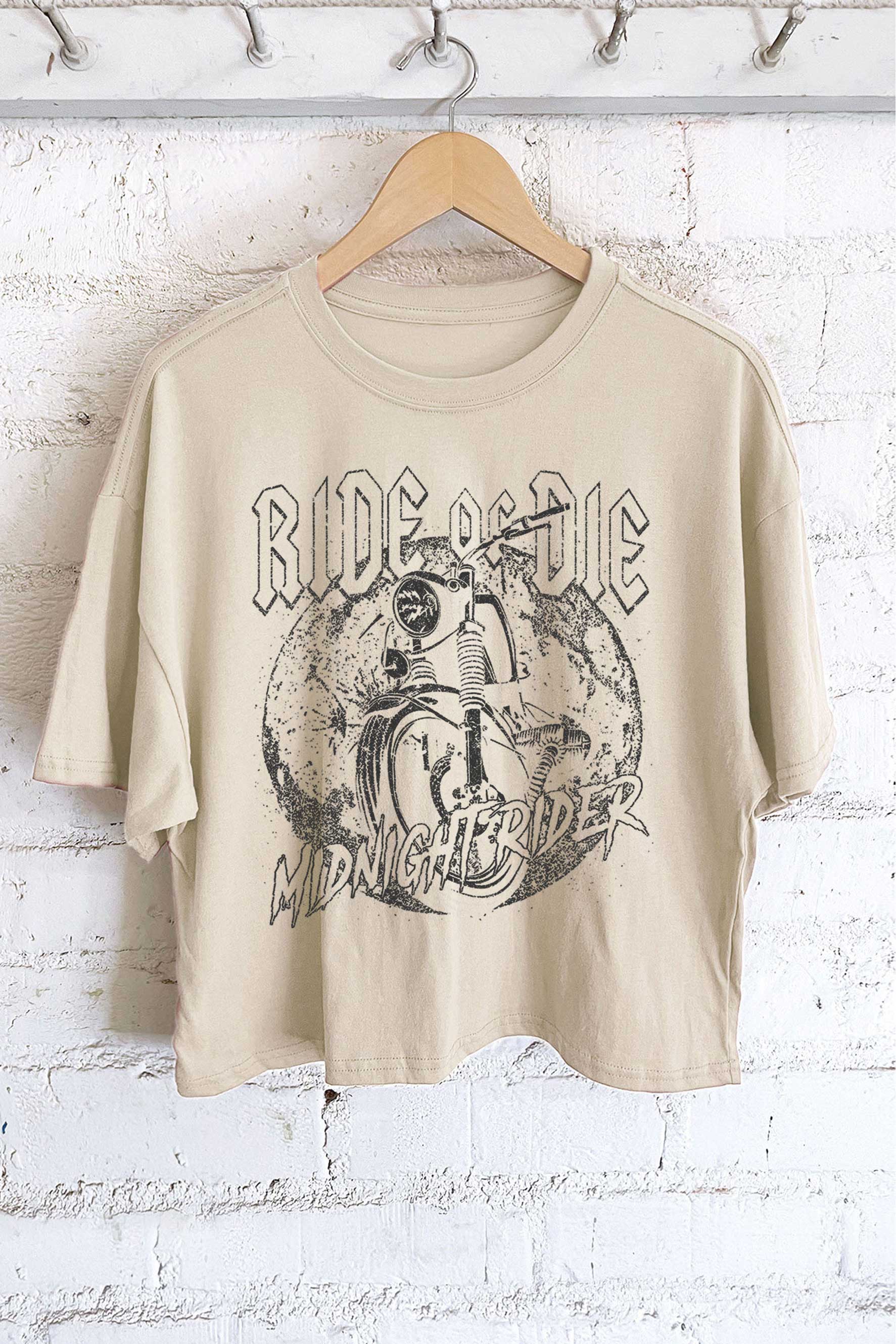 Ride or Die Midnight Rider Motorcycle Graphic Long Crop Top