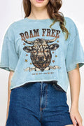 Roam Free Cow Mineral Graphic Long Crop Top