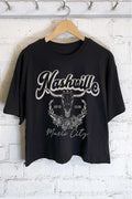 Nashville Estd 1806 Cow Skull Music City Long Crop Top