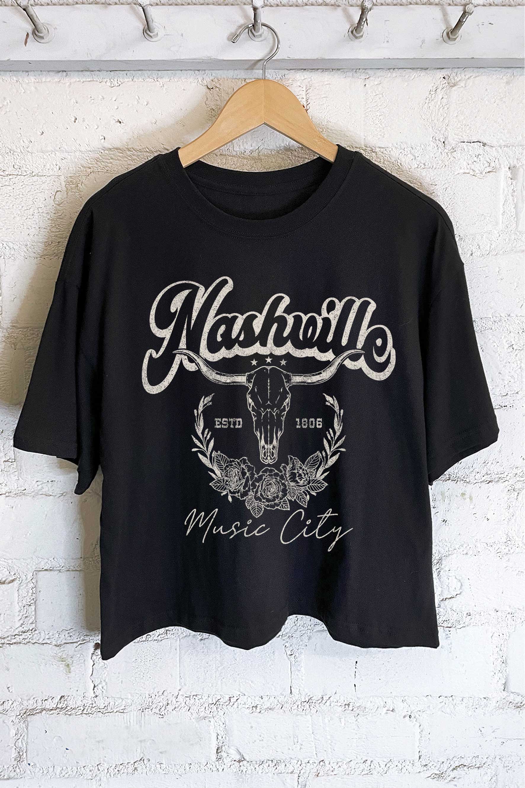 Nashville Estd 1806 Cow Skull Music City Long Crop Top