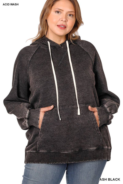 .._ SI-26841 Plus Acid Wash Fleece Hoodie with Pockets