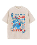 She Loves Jesus & America Unisex Washed Christian T-shirt Hoodie, Sweatshirt | CiraTrend.com (Image 1)
