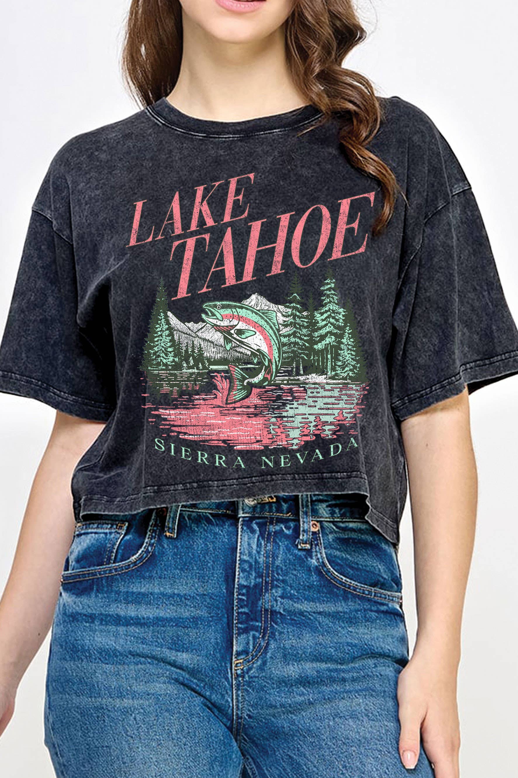 Lake Tahoe Trout Mineral Graphic Long Crop Top