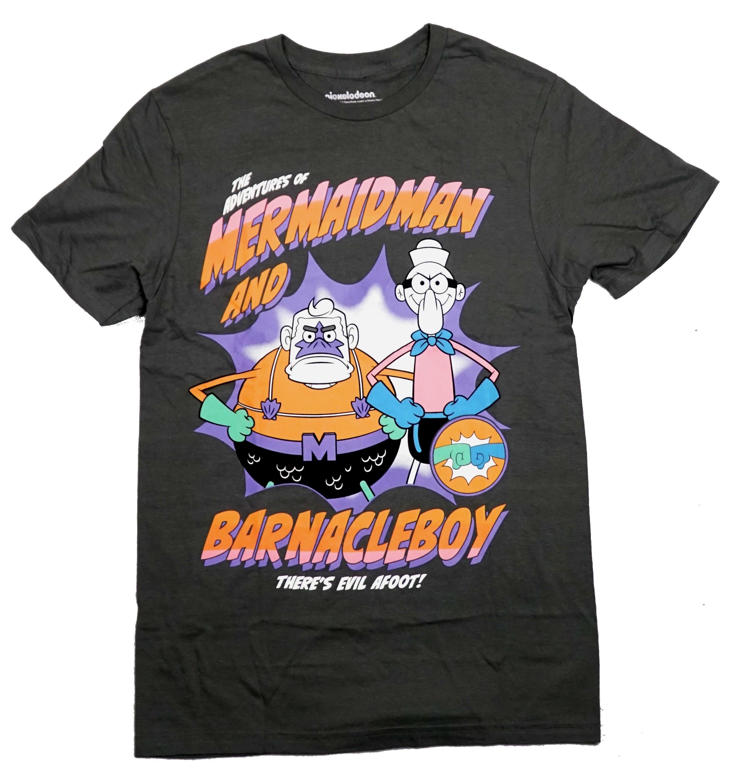 Spongebob Mens T-Shirt - Mermaidman & Barnacle Boy There's Evil Afoot! Hoodie, Sweatshirt | CiraTrend.com