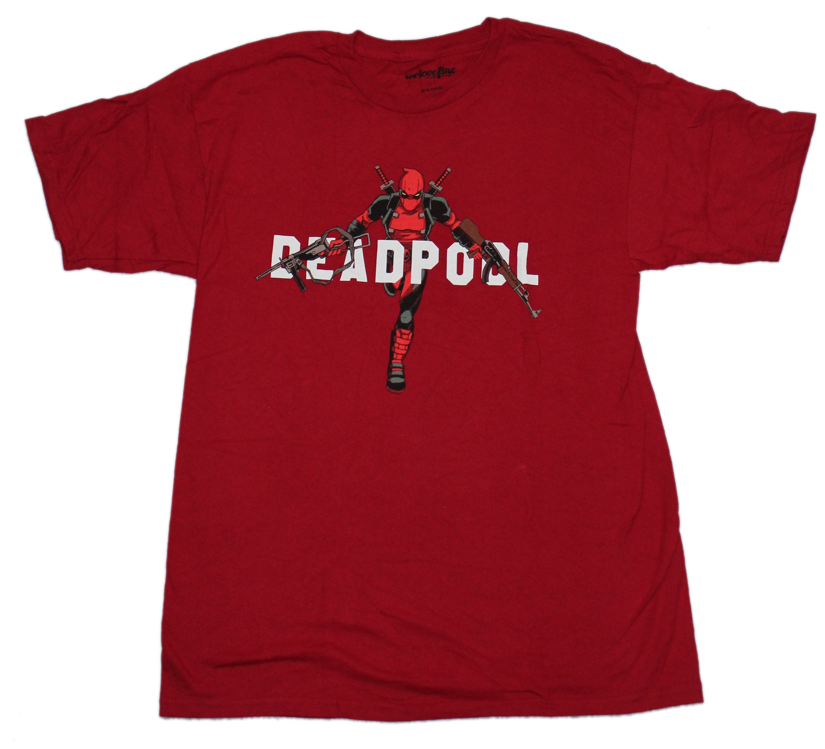 Deadpool Mens T-Shirt - Guns Drawn Running Behind Logo Hoodie, Sweatshirt | CiraTrend.com