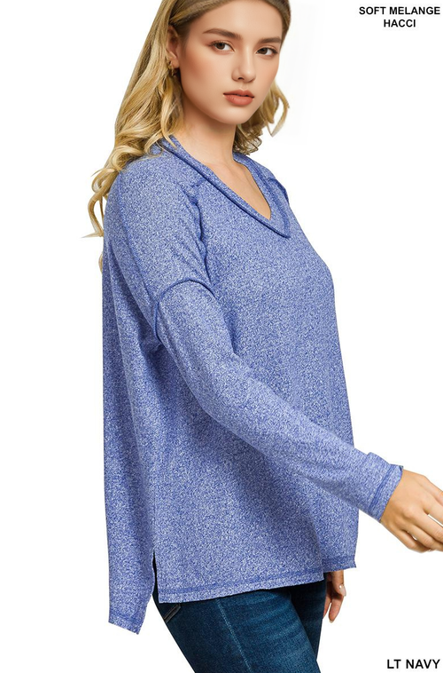 1014 Soft Melange Hacci Exposed Seam Hi Low Tee SI-28819
