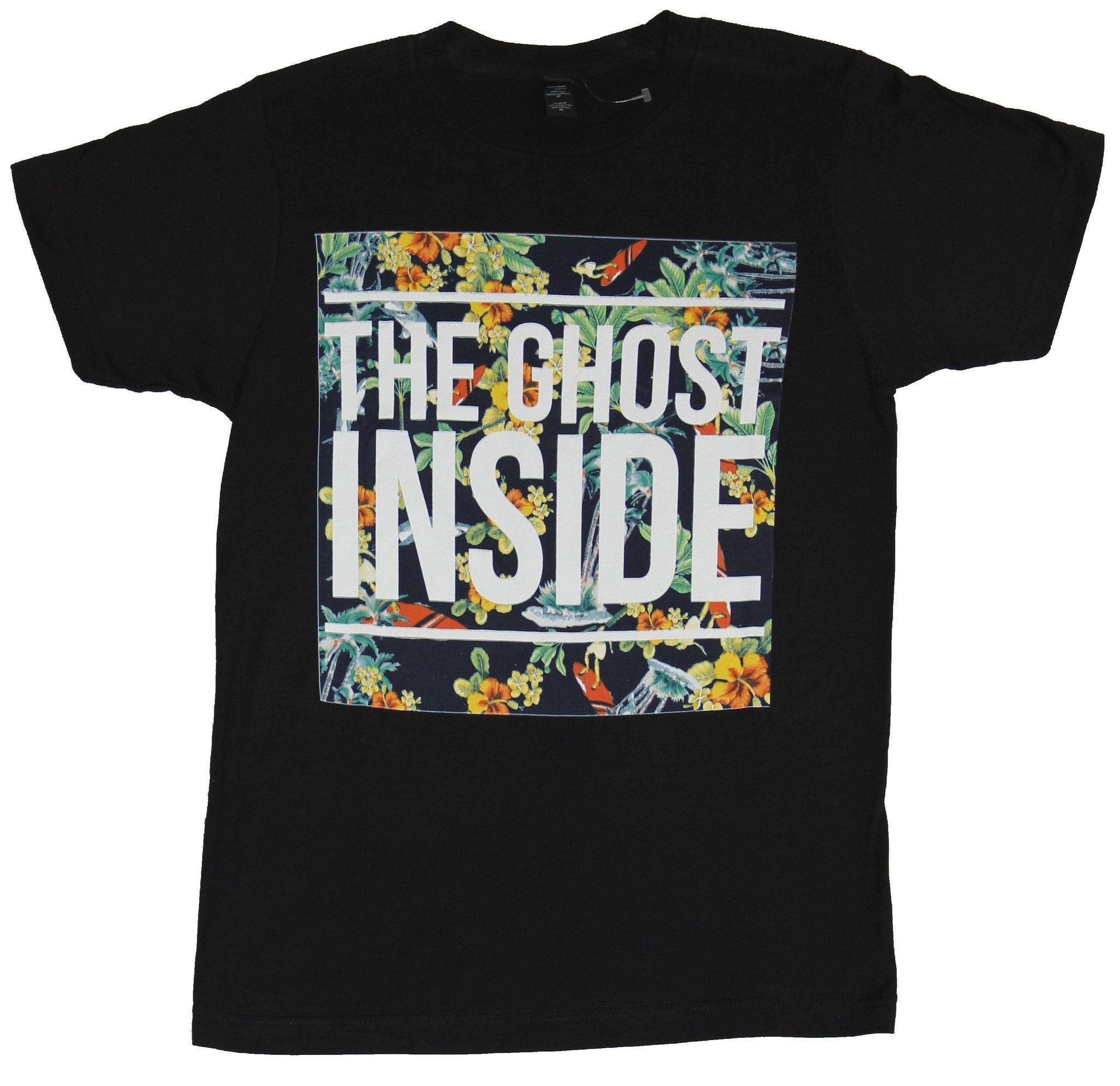 The Ghost Inside Mens T-Shirt - White Word Logo Over Multi Color Floral Hoodie, Sweatshirt | CiraTrend.com