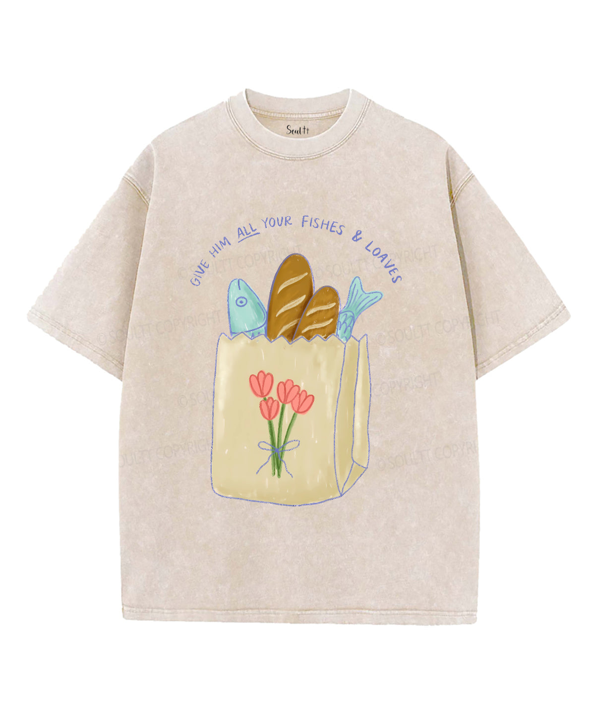Give Him All Your Fishes & Loaves Unisex Washed Christian T-shirt Hoodie, Sweatshirt | CiraTrend.com (Image 4)