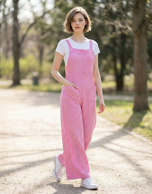 .Washed Double Gauze Wide Leg Overalls