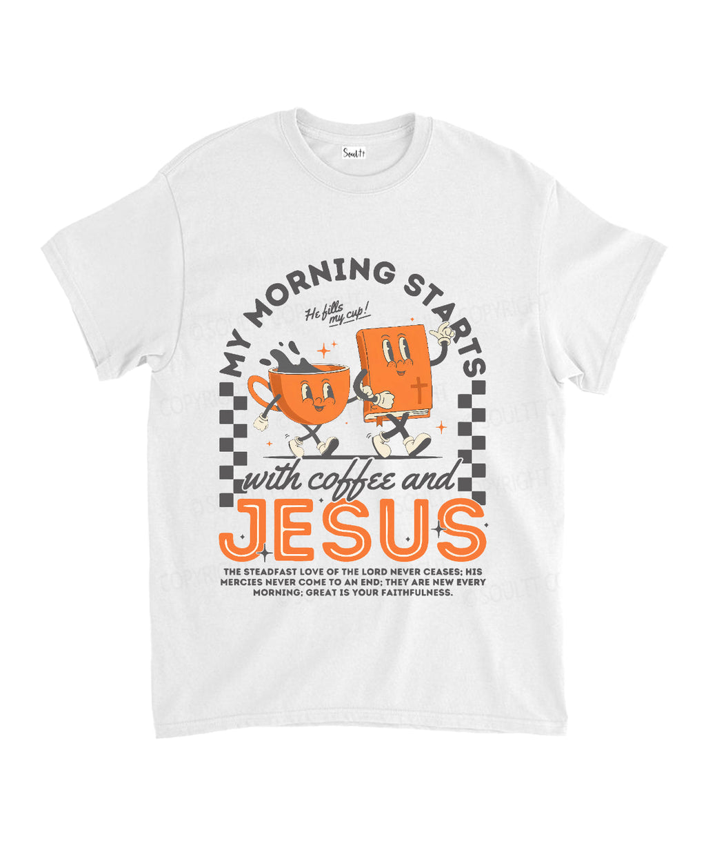 My Morning Stars With Coffee And Jesus Unisex Cotton Christian T-Shirt Hoodie, Sweatshirt | CiraTrend.com (Image 3)