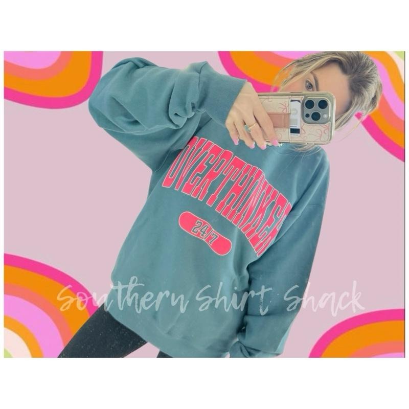 Overthinker 24/7 Sweatshirt | Varsity Font Sweatshirt T-Shirts, Hoodie | CiraTrend.com