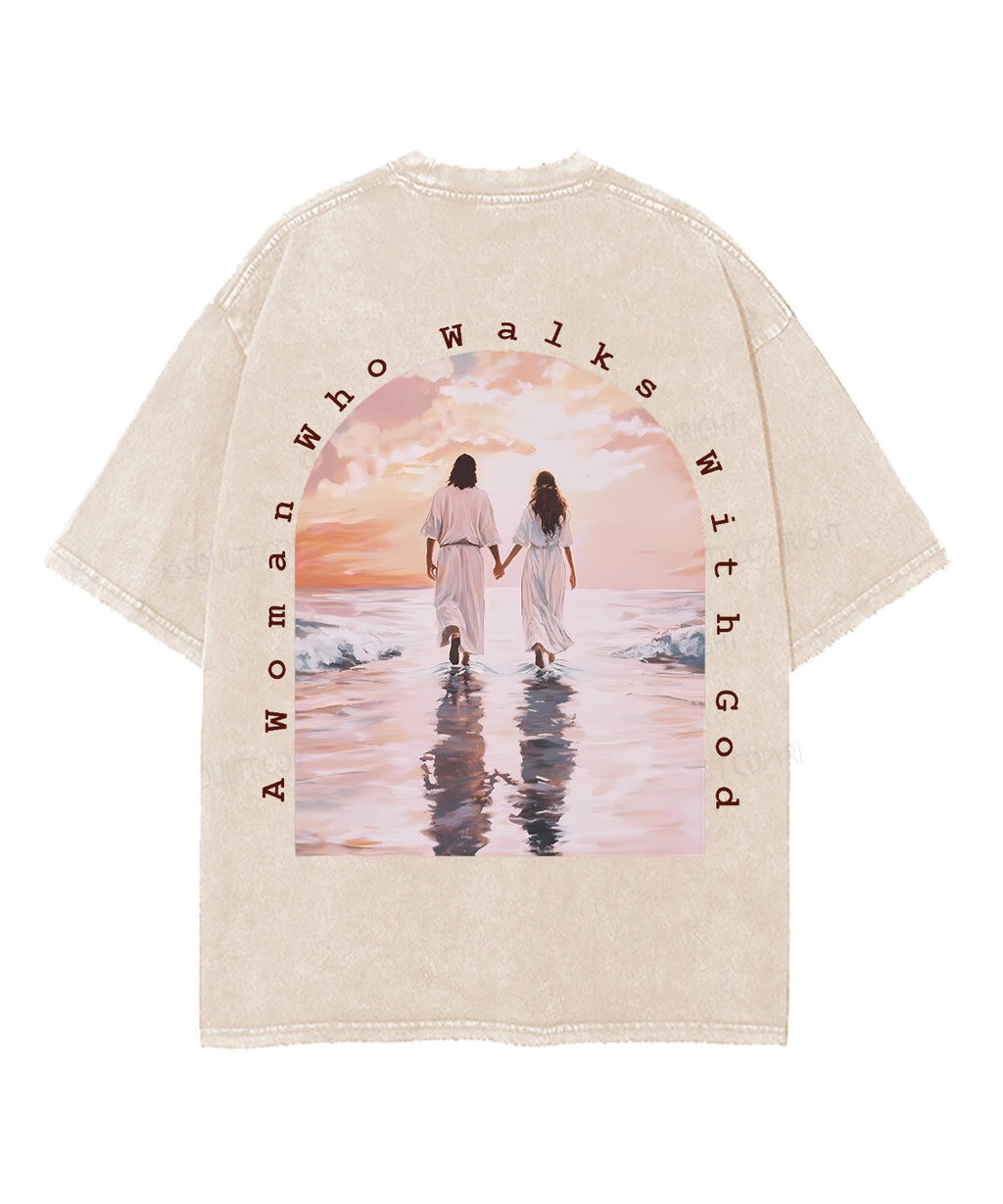 A Woman Who Walks With God Double Sided Unisex Washed Christian T-shirt Hoodie, Sweatshirt | CiraTrend.com (Image 4)