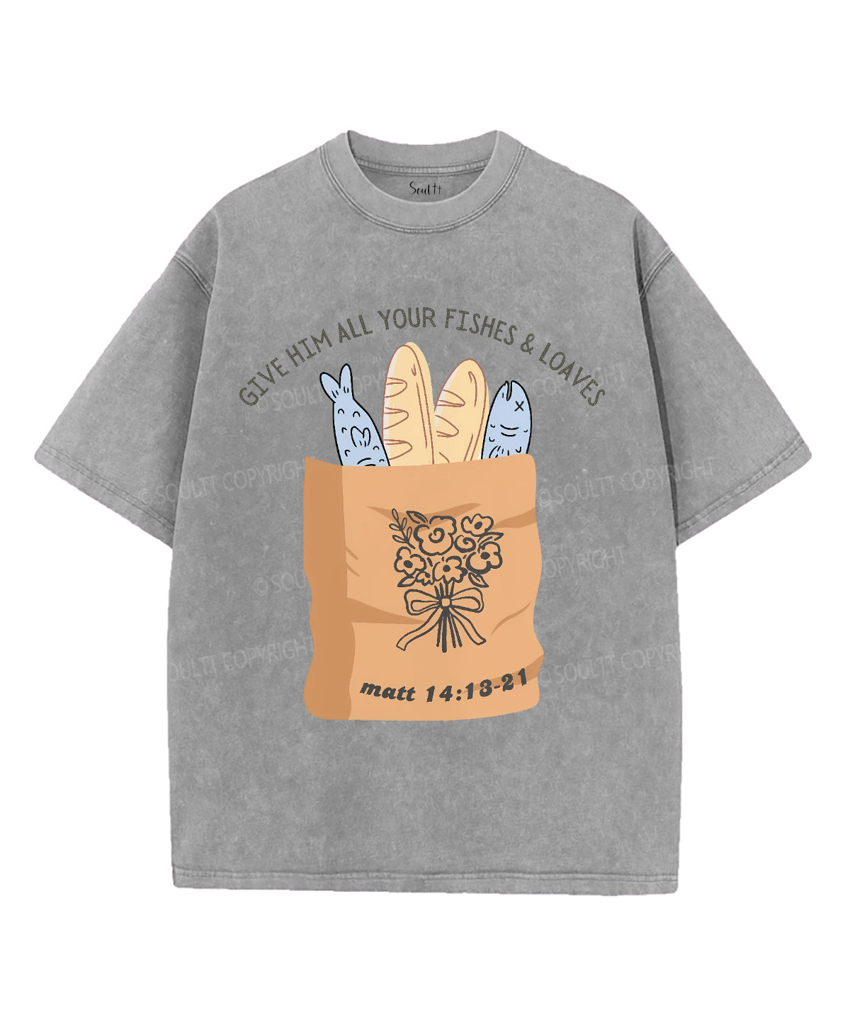Give Him All You Fishes &Loaves Unisex Washed Christian T-shirt Hoodie, Sweatshirt | CiraTrend.com (Image 2)