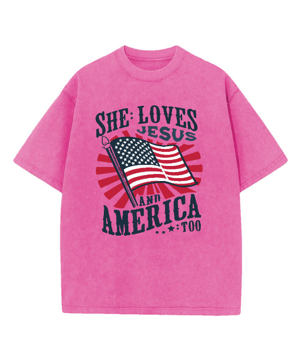 She Loves Jesus & America Washed Christian T-shirt Hoodie, Sweatshirt | CiraTrend.com (Image 3)