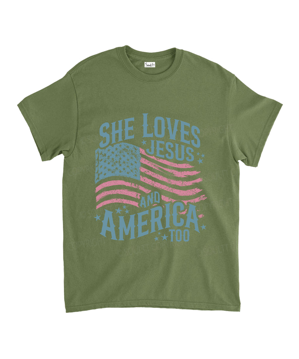 She Loves Jesus And America Unisex Cotton Christian T-Shirt Hoodie, Sweatshirt | CiraTrend.com (Image 5)