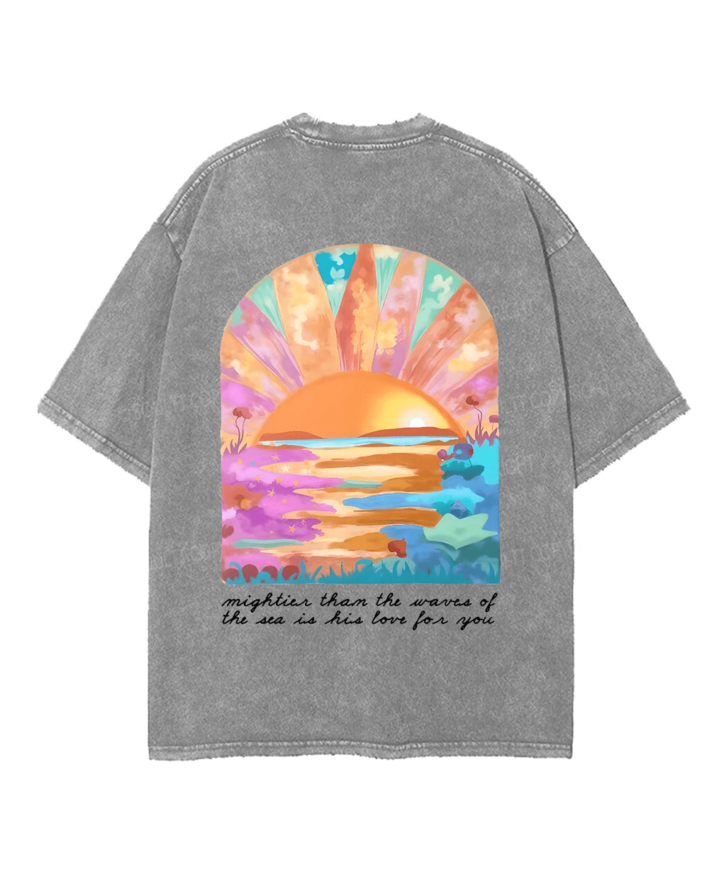 Mightier Than the Waves Double Sided Unisex Washed Christian T-shirt Hoodie, Sweatshirt | CiraTrend.com (Image 5)