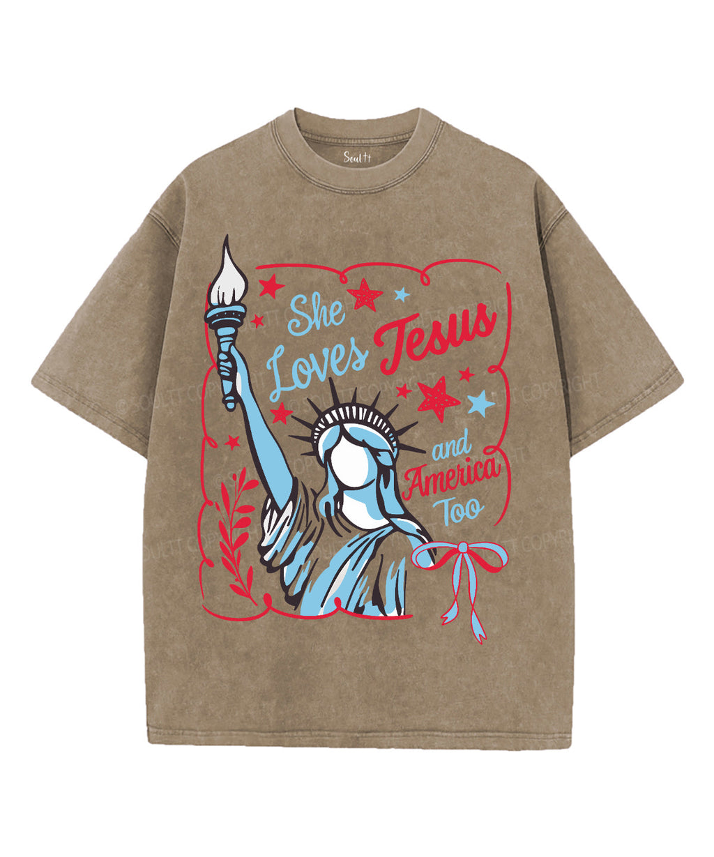 She Loves Jesus And America Unisex Washed Christian T-shirt Style002 Hoodie, Sweatshirt | CiraTrend.com (Image 5)