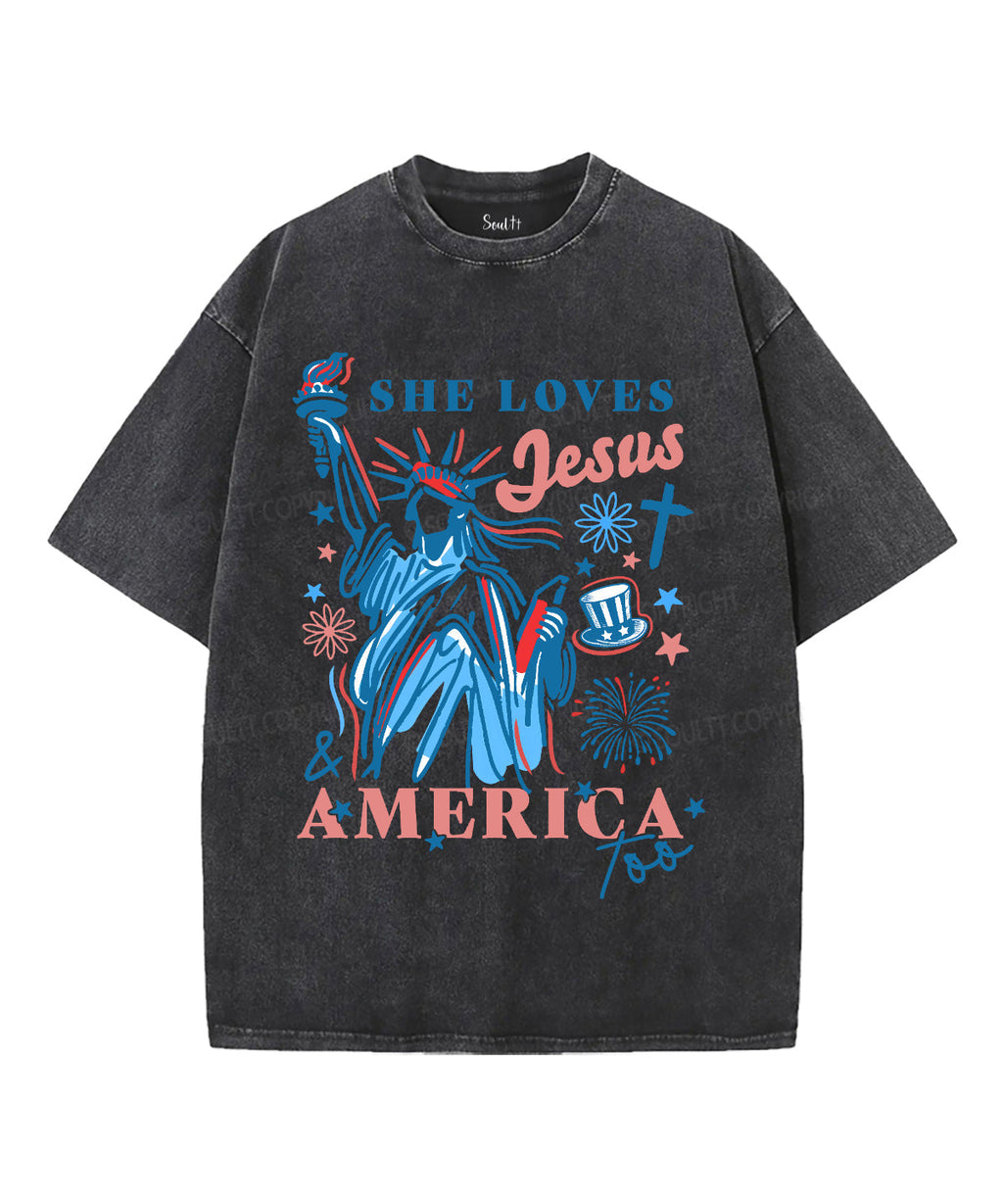 She Loves Jesus & America Unisex Washed Christian T-shirt Hoodie, Sweatshirt | CiraTrend.com (Image 2)