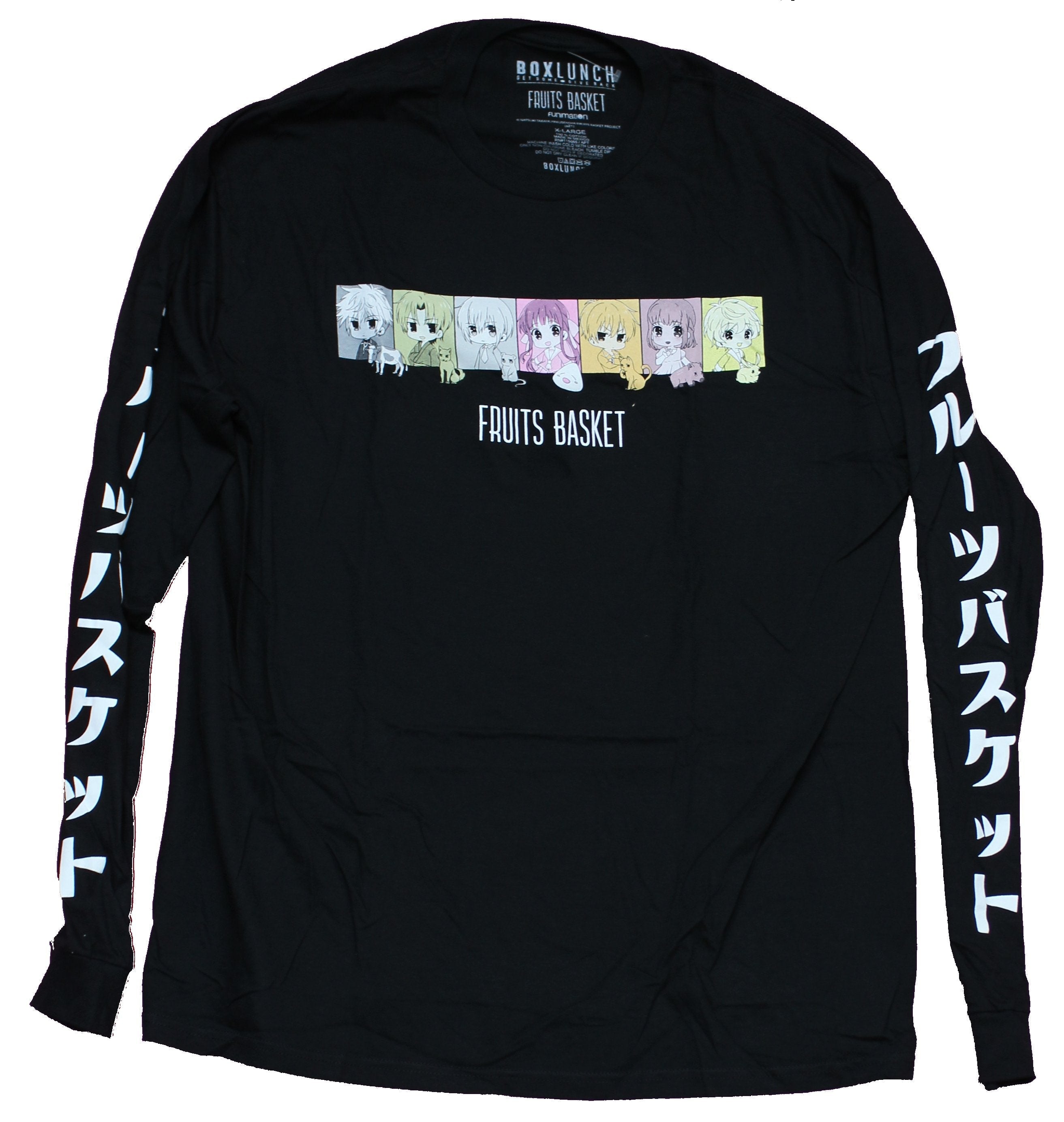 Fruits Basket Long Sleeve  Mens T-Shirt - Chibi Character Boxes Kanji Sleeves Hoodie, Sweatshirt | CiraTrend.com