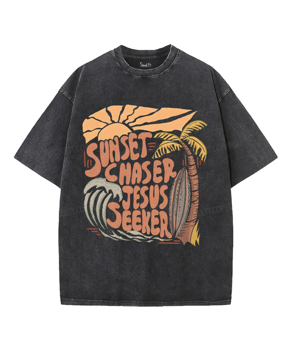 Sunset Chaser Jesus Seeker Unisex Washed Christian T-shirt Hoodie, Sweatshirt | CiraTrend.com (Image 1)