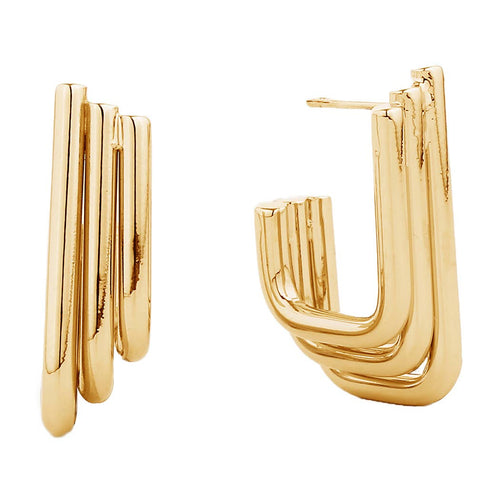 14K Gold-Dipped Triple Line Square Post Earring