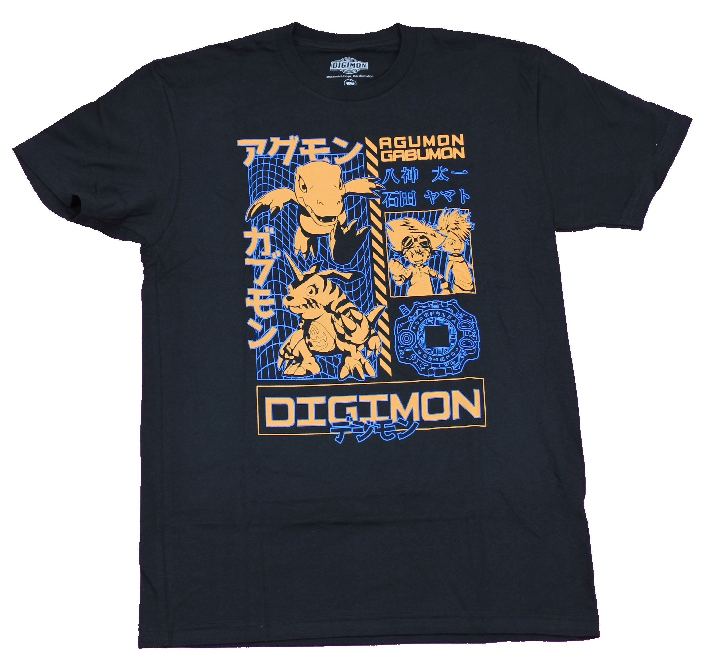 Digimon Mens T-Shirt - Agumon Gabumon Kanji Orange Blue Image Hoodie, Sweatshirt | CiraTrend.com