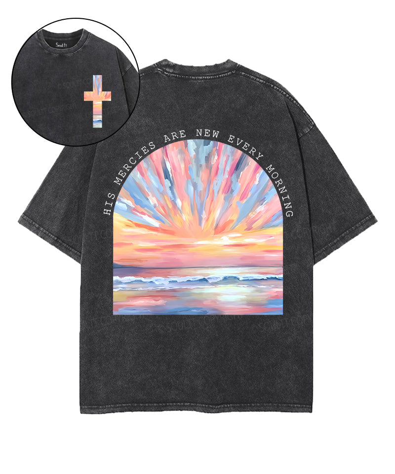 His Mercies Are New Every Morning Double Sided Unisex Washed Christian T-shirt Hoodie, Sweatshirt | CiraTrend.com (Image 1)