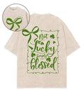 Not Lucky Simply Blessed Double Sided Unisex Washed Christian T-shirt Hoodie, Sweatshirt | CiraTrend.com (Image 1)