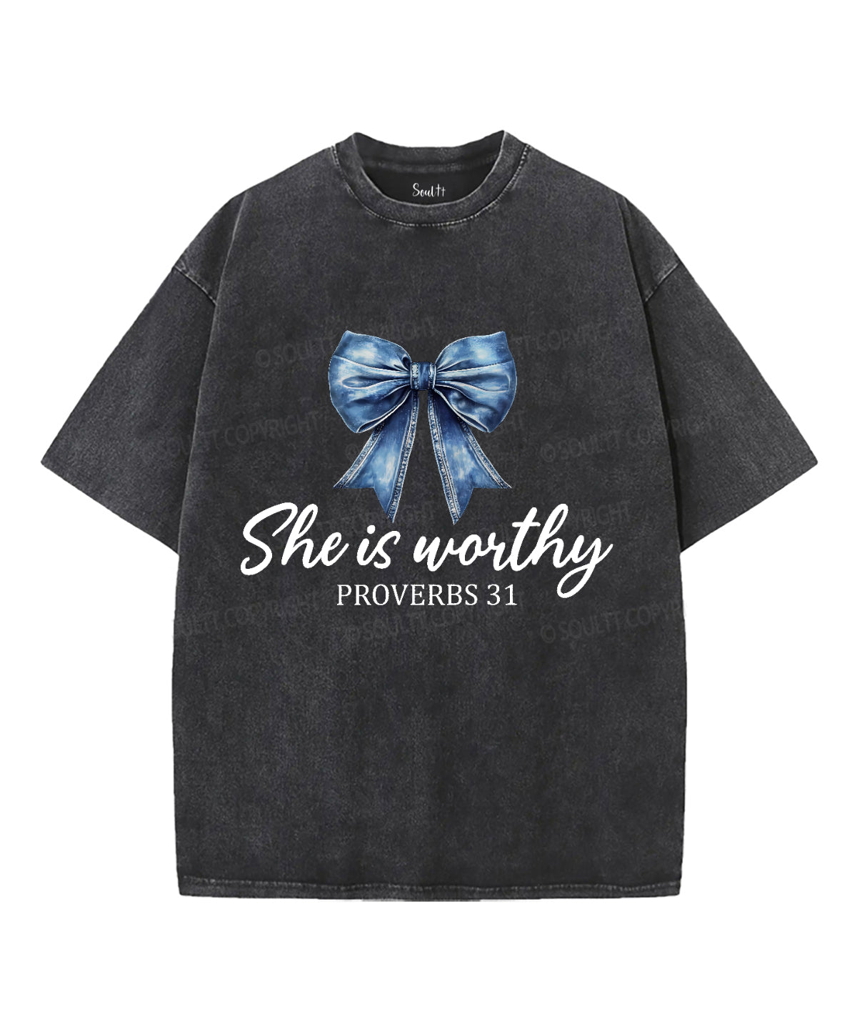 She Is Worthy Unisex Washed Christian T-shirt Hoodie, Sweatshirt | CiraTrend.com (Image 1)