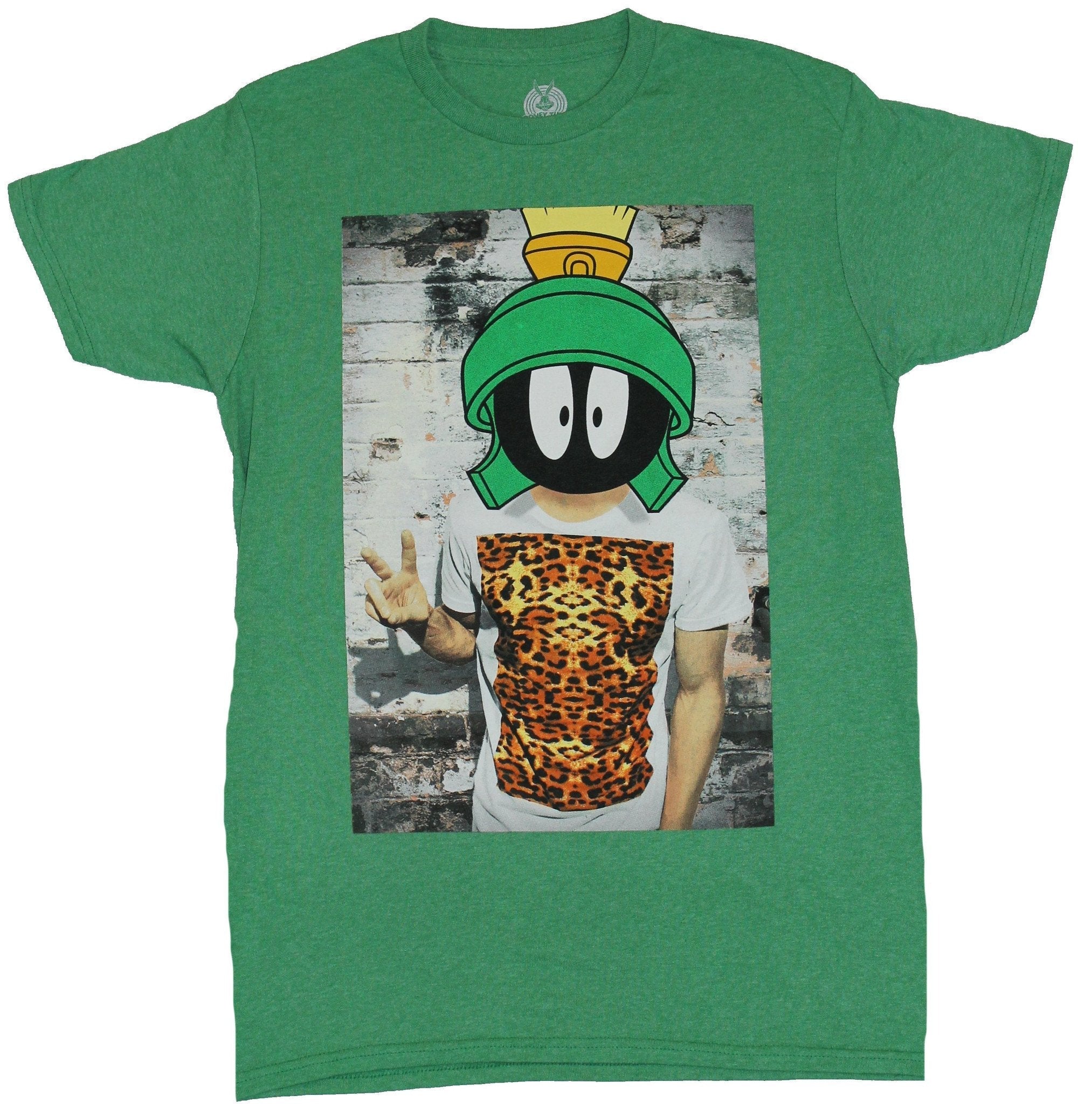Marvin the Martian Mens T-Shirt - Marvin Head on a Tiger Print Wearing Hipster Hoodie, Sweatshirt | CiraTrend.com