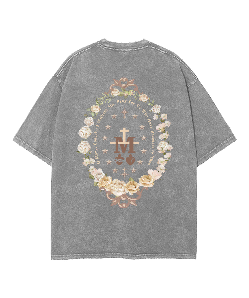 O Mary Conceived Without Sin Double Sided Unisex Washed Christian T-shirt Hoodie, Sweatshirt | CiraTrend.com (Image 5)