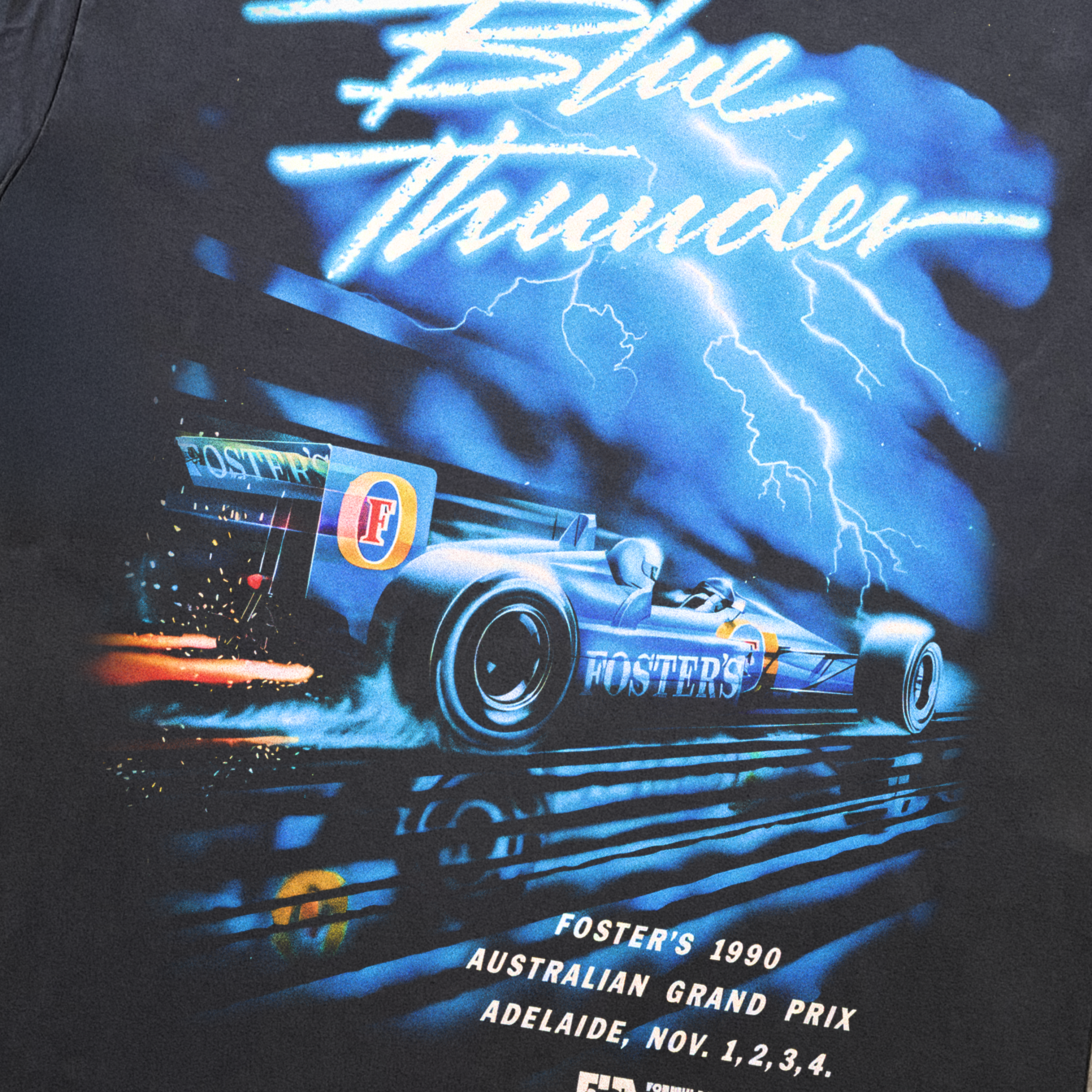 90s FOSTERS 'BLUE THUNDER' LIGHTNING GRAND PRIX HEAVY BLACK TEE Hoodie, Sweatshirt | CiraTrend.com (Image 2)