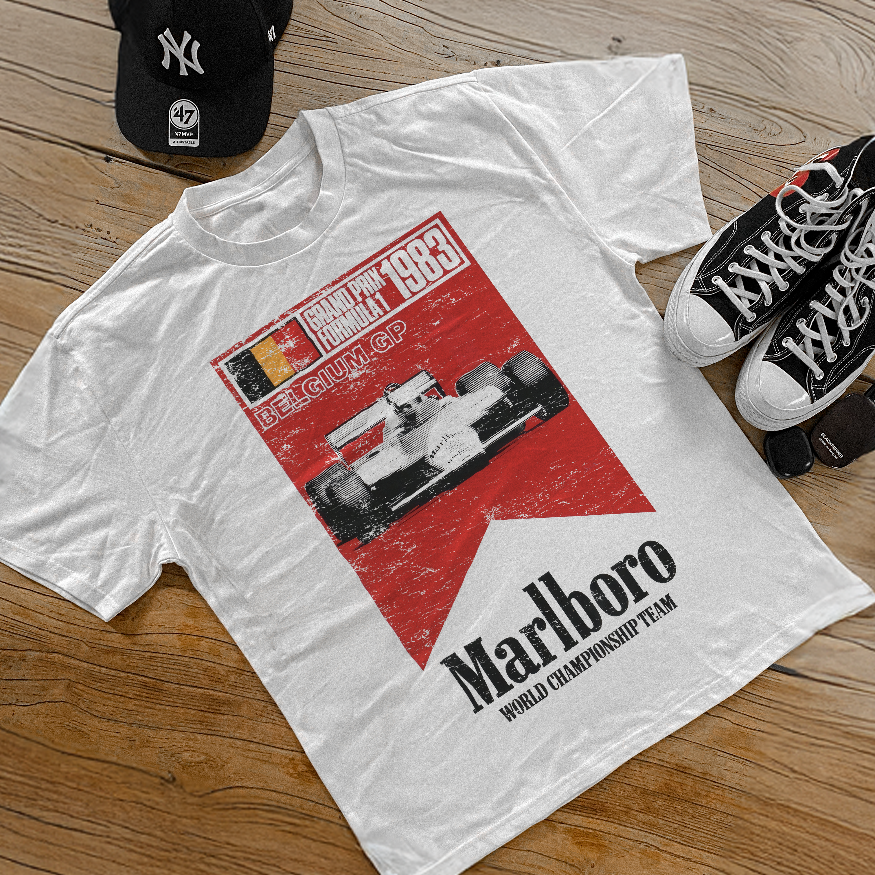 1983 'BELGUIM GRAND PRIX' HEAVY WHITE TEE Hoodie, Sweatshirt | CiraTrend.com (Image 1)