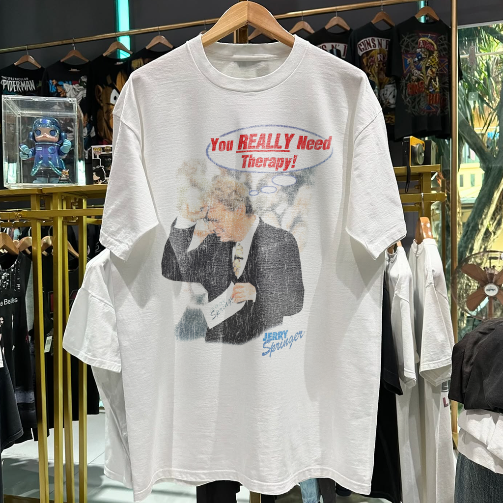 90s JERRY SPRINGER 'YOU REALLY NEED THERAPY' RARE WASHED WHITE T-SHIRT