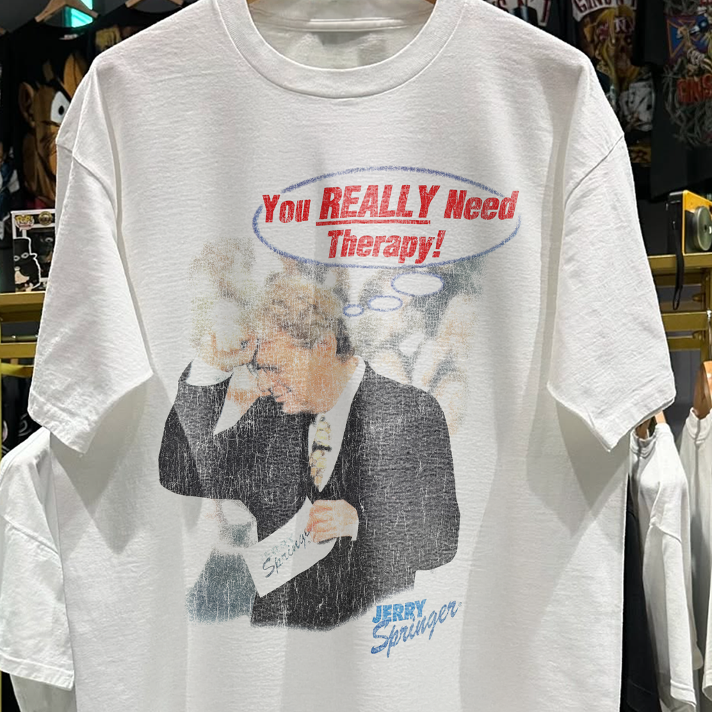 90s JERRY SPRINGER 'YOU REALLY NEED THERAPY' RARE WASHED WHITE T-SHIRT